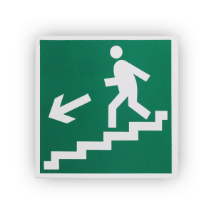 Знак E14 Направление к эвакуационному выходу по лестнице вниз (налево) на самоклеящейся не светящейся пленке, 200х200 НПО ПУЛЬС