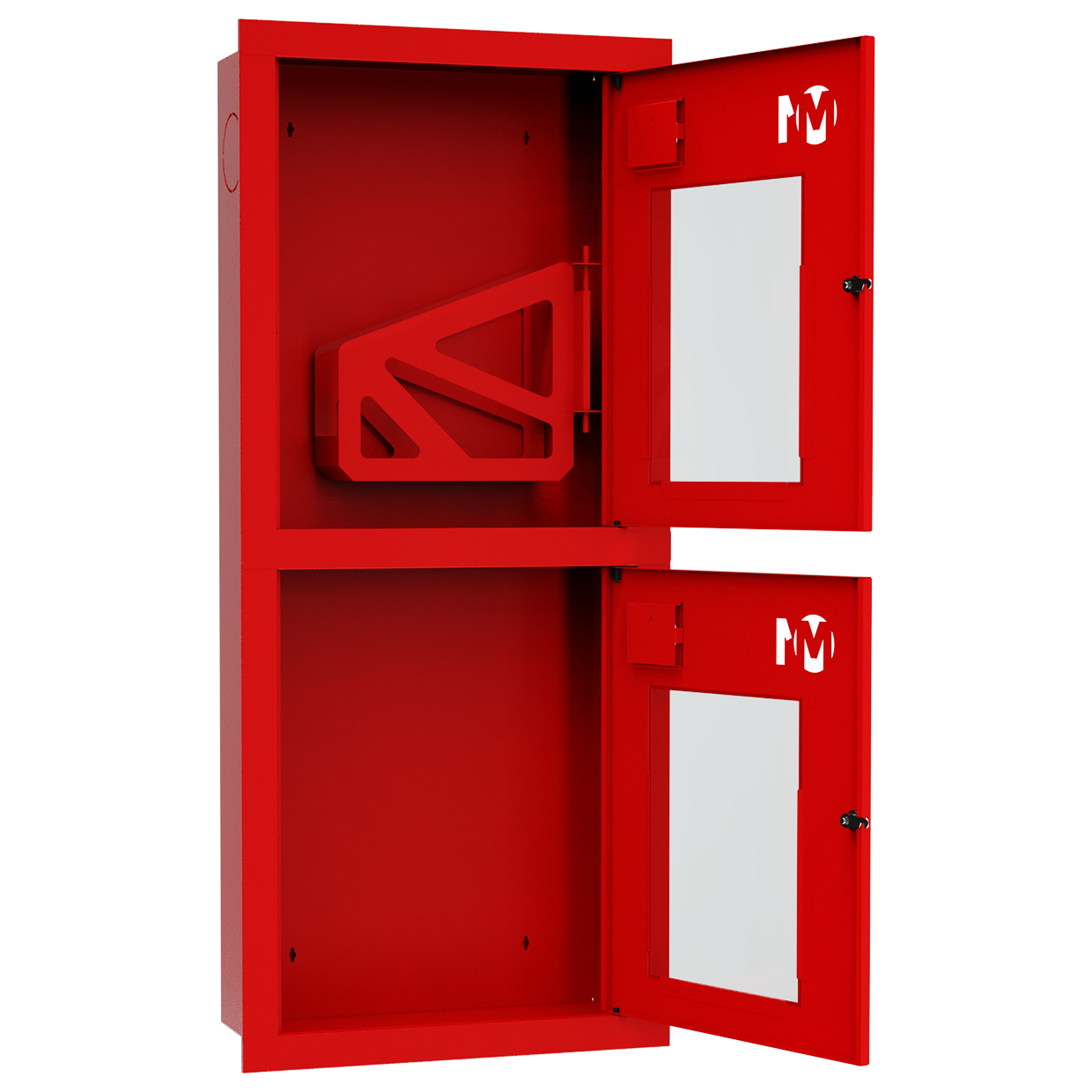 ШП-К-О-003 "Т" ВОК М01 правый шкаф пожарный с почтовыми замками (встроенный, открытый, красный)