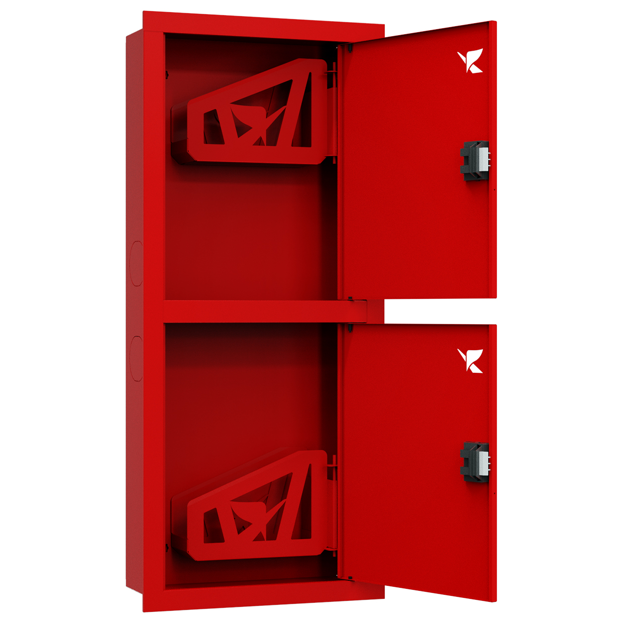 ШП-К-Пульс-320-21 ВЗК ЕВРО правый шкаф пожарный с евроручками (встроенный, закрытый, красный)