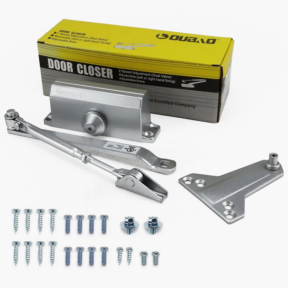 Е-602D Oubao доводчик для дверей серебро (до 50 кг, с фиксацией открытого положения двери)