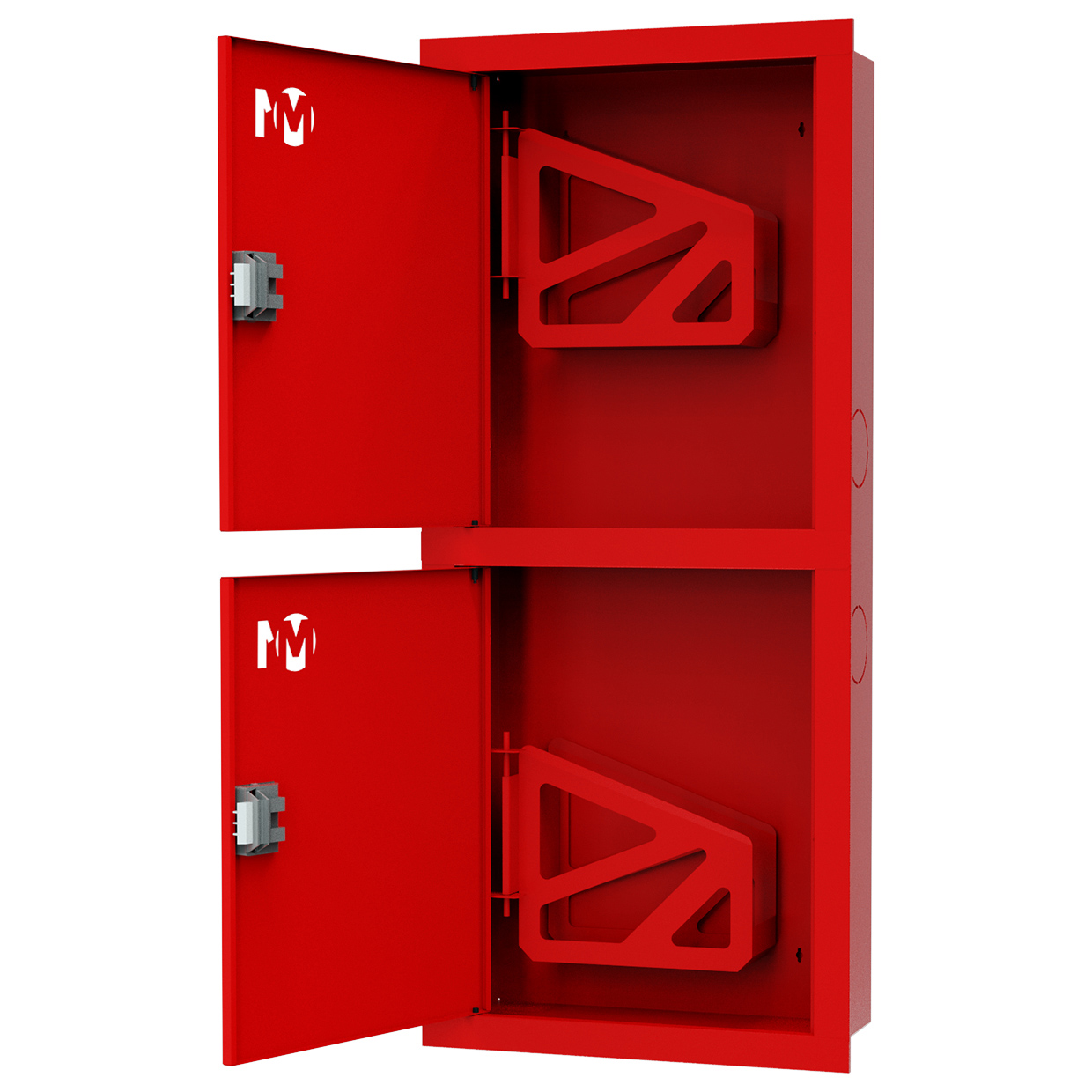 ШП-К-003-21 "Т" ВЗК М01 ЕВРО левый шкаф пожарный с евроручками (встроенный, закрытый, красный)
