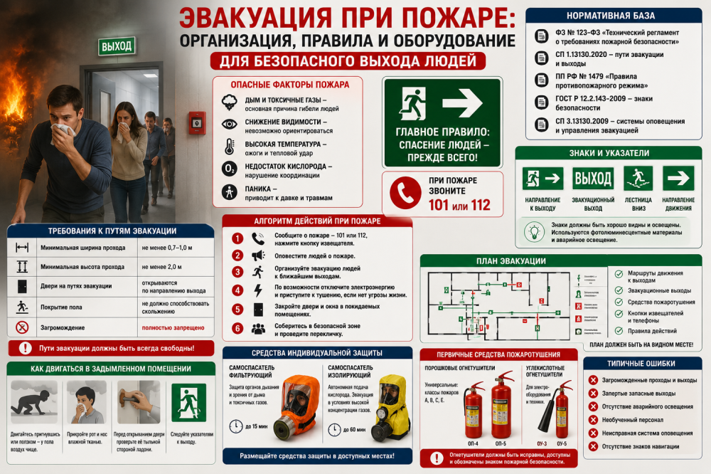 Эвакуация при пожаре: организация, правила и оборудование для безопасного выхода людей