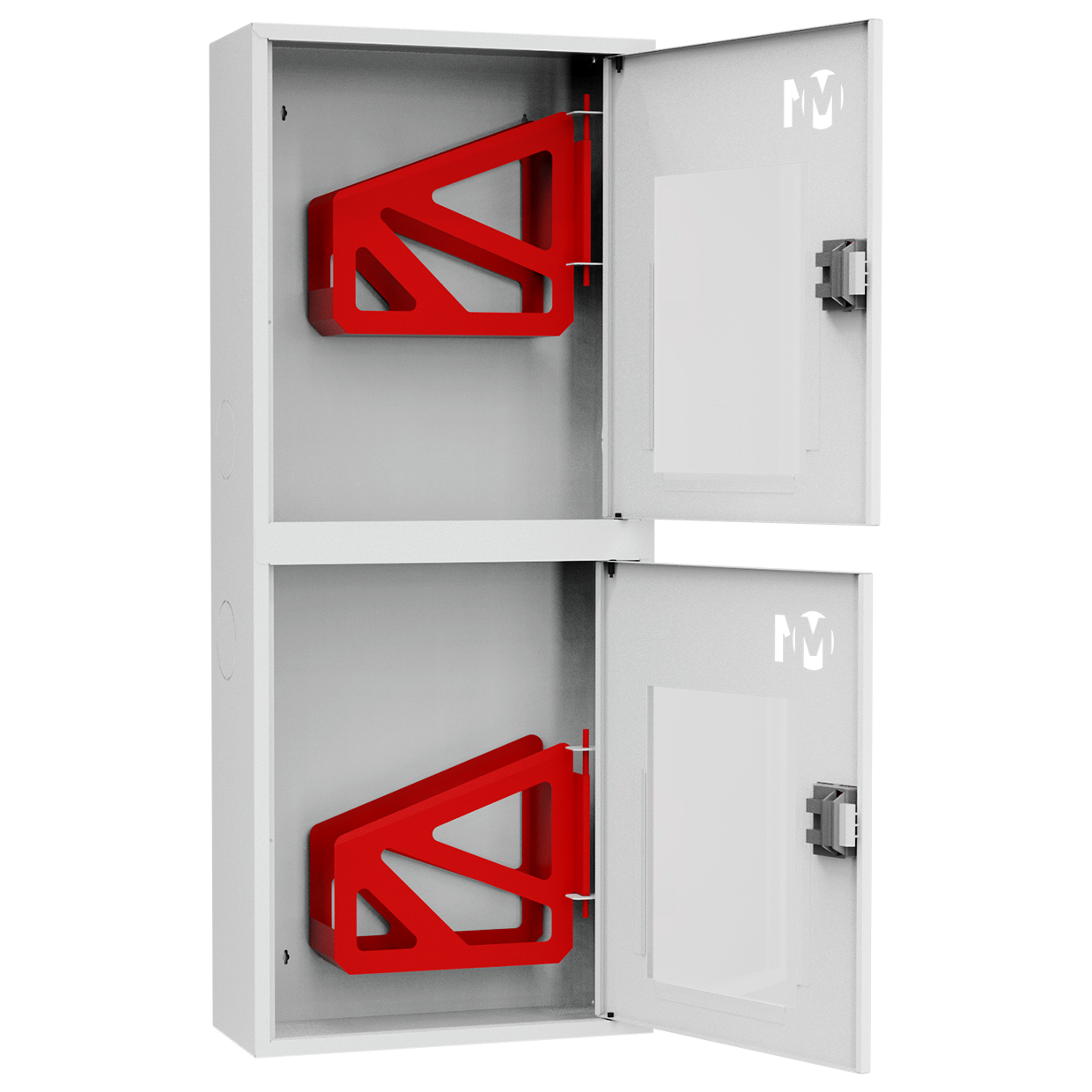 ШП-К-003-21 "Т" НОБ М01 ЕВРО правый шкаф пожарный с евроручками (навесной, открытый, белый)