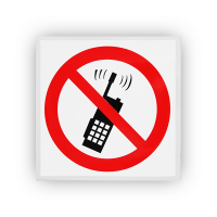 Знак P18 Запрещается пользоваться мобильным телефоном или переносной рацией на самоклеящейся не светящейся плёнке, 200х200