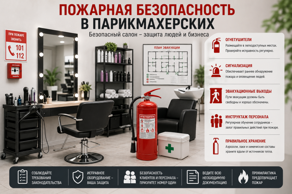 Пожарная безопасность в парикмахерских: полное руководство по требованиям, оборудованию и организации защиты