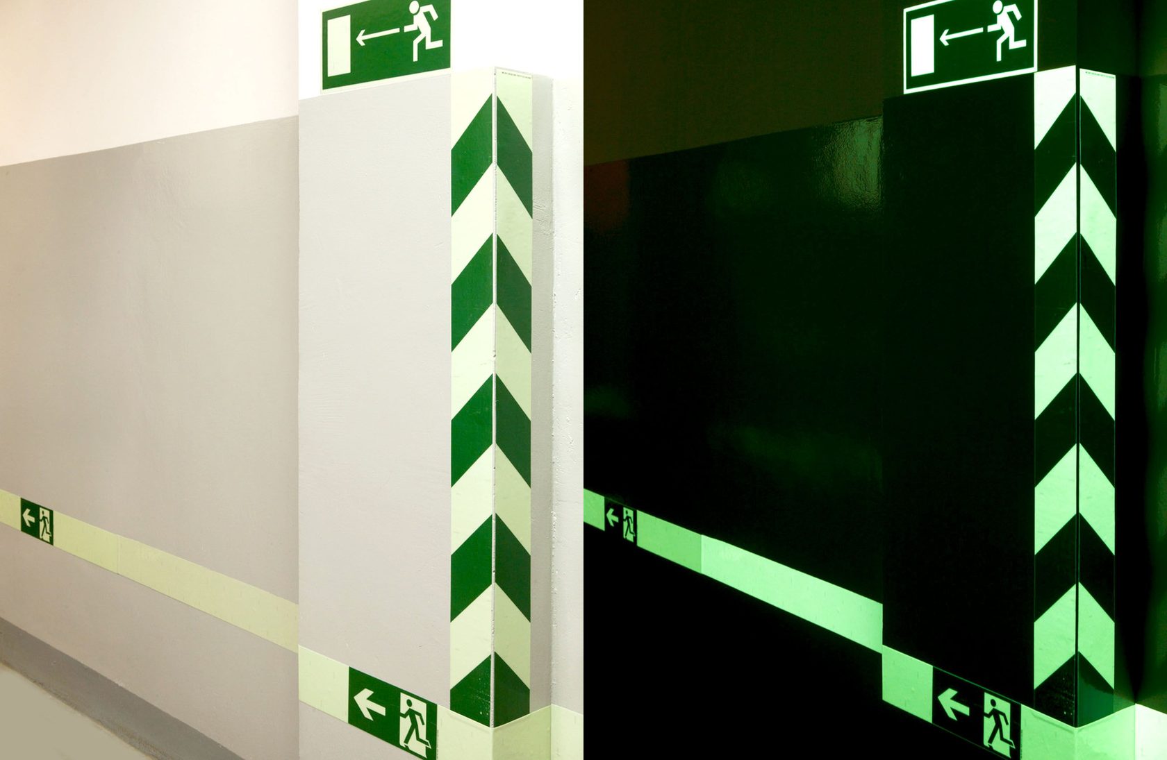 Фотолюминесцентная лента с сигнальной разметкой с печатью направляющих линий в виде елочки 0,10 х1м