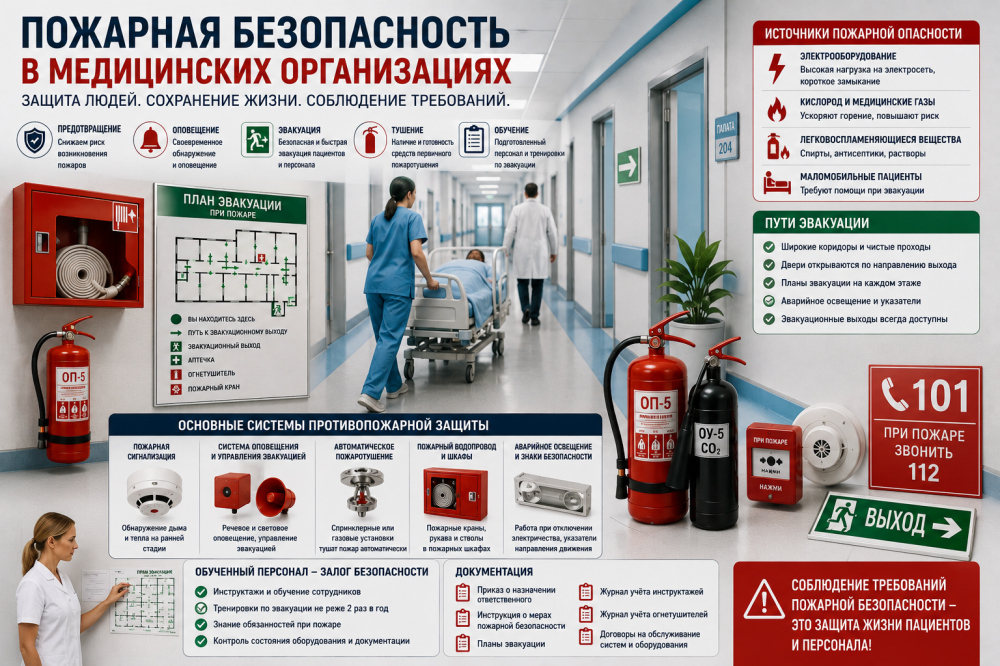 Пожарная безопасность в медицинских организациях: требования, оснащение и практика