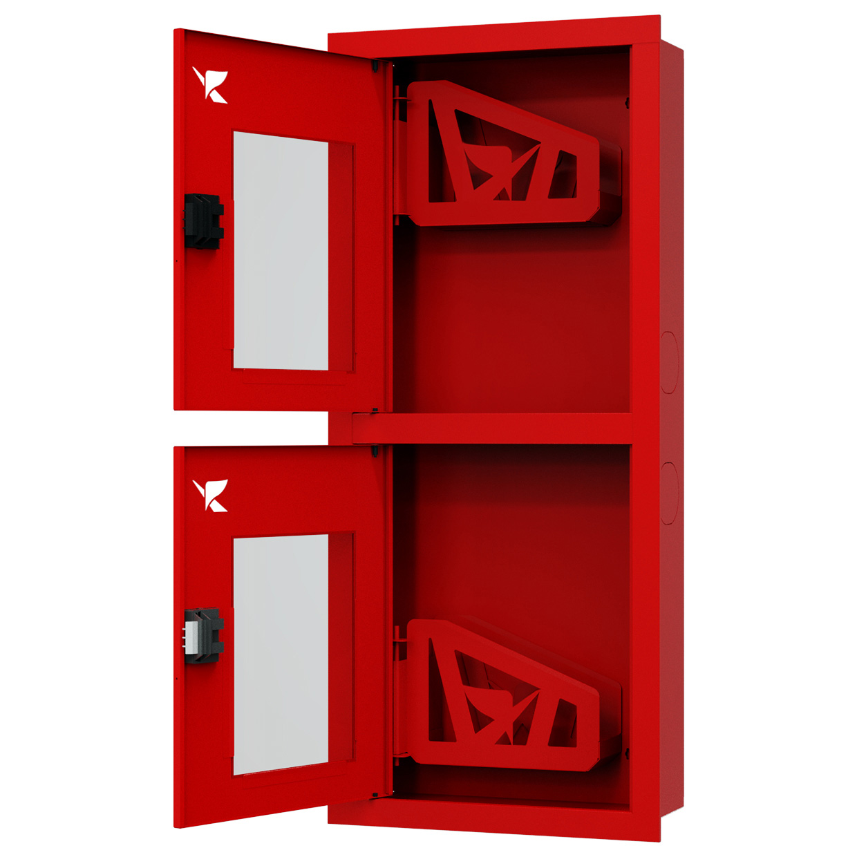 ШП-К-Пульс-320-21 ВОК ЕВРО левый шкаф пожарный с евроручками (встроенный, открытый, красный)