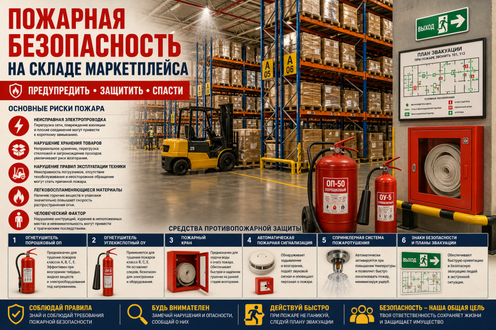 Пожарная безопасность на складе маркетплейса: требования, оборудование и организация защиты