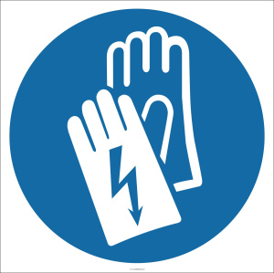 Знак M30 Работать в диэлектрических перчатках на самоклеящейся фотолюминесцентной плёнке на пластиковой основе, 200х200 НПО ПУЛЬС