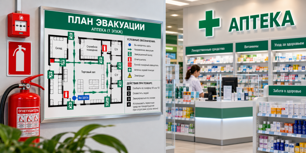 План эвакуации аптеки: требования, оформление и противопожарное оснащение объекта