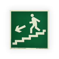 Знак E14 Направление к эвакуационному выходу по лестнице вниз (налево) на самоклеящейся фотолюминесцентной пленке, 200х200 НПО ПУЛЬС