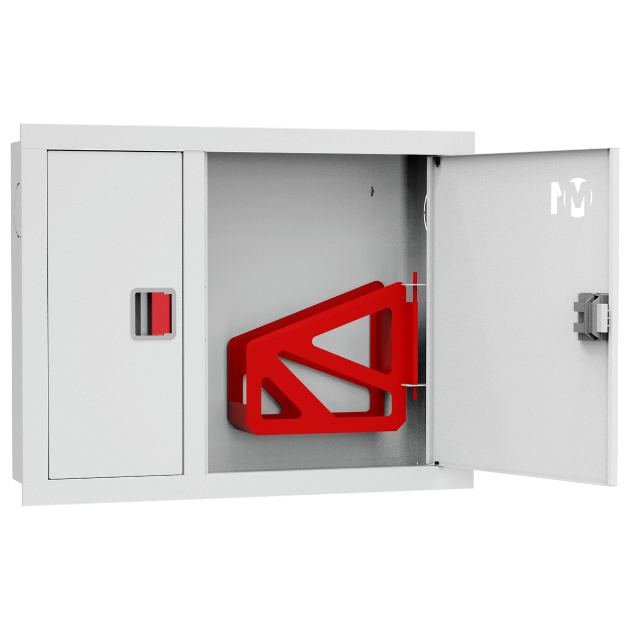 ШП-К-О-002 "Т" ВЗБ М01 ЕВРО правый шкаф пожарный с евроручкой (встроенный, закрытый, белый)