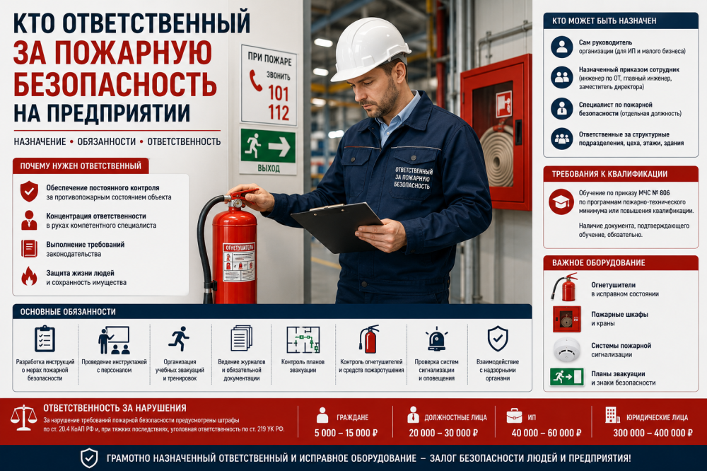 Кто ответственный за пожарную безопасность на предприятии: назначение, обязанности и ответственность