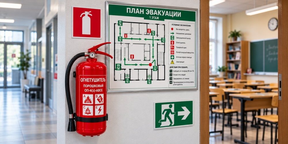 Огнетушители в учебном заведении: нормы размещения, типы и правила обслуживания