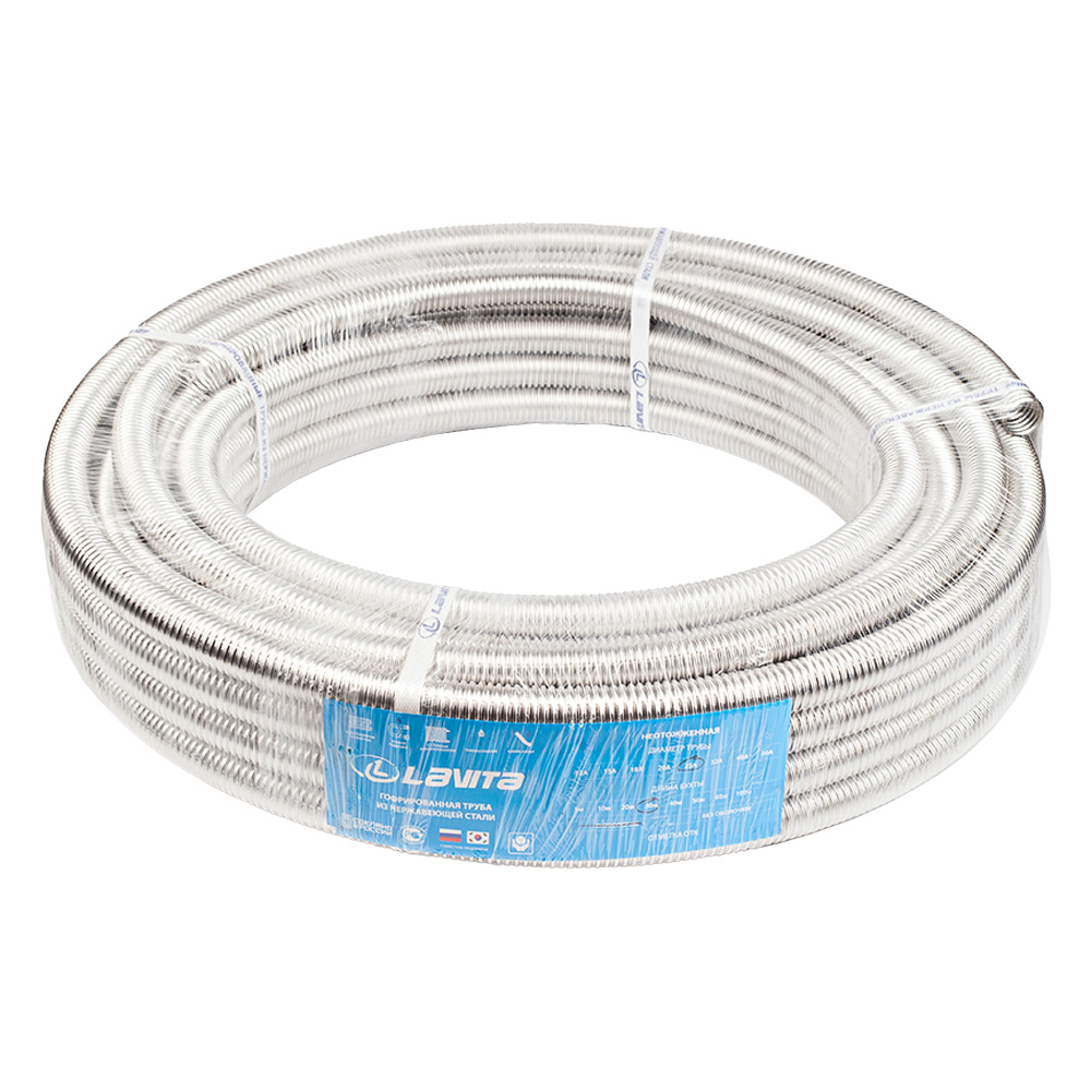 Труба гофрированная GF 20A 3/4", нержавеющая неотожженная, 30 м, Lavita