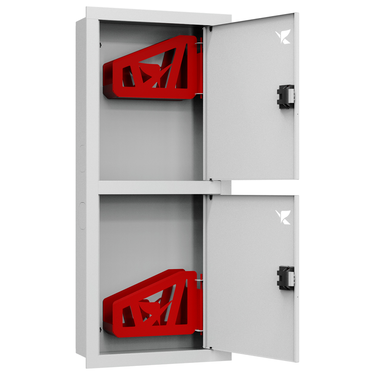 ШП-К-Пульс-320-21 ВЗБ ЕВРО правый шкаф пожарный с евроручками (встроенный, закрытый, белый)