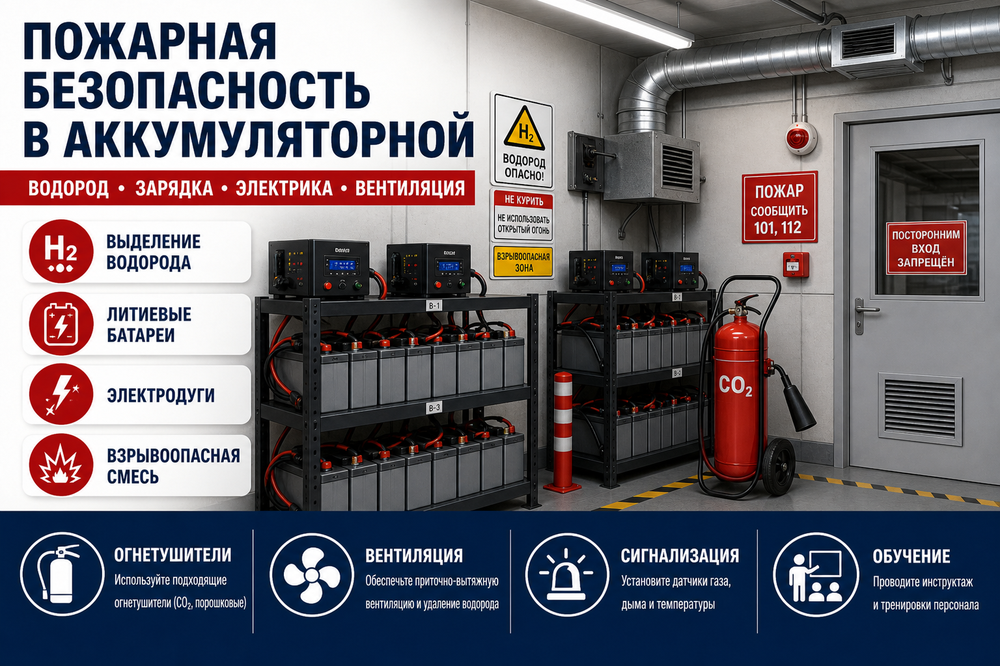Пожарная безопасность в аккумуляторной: требования, риски и защитное оборудование