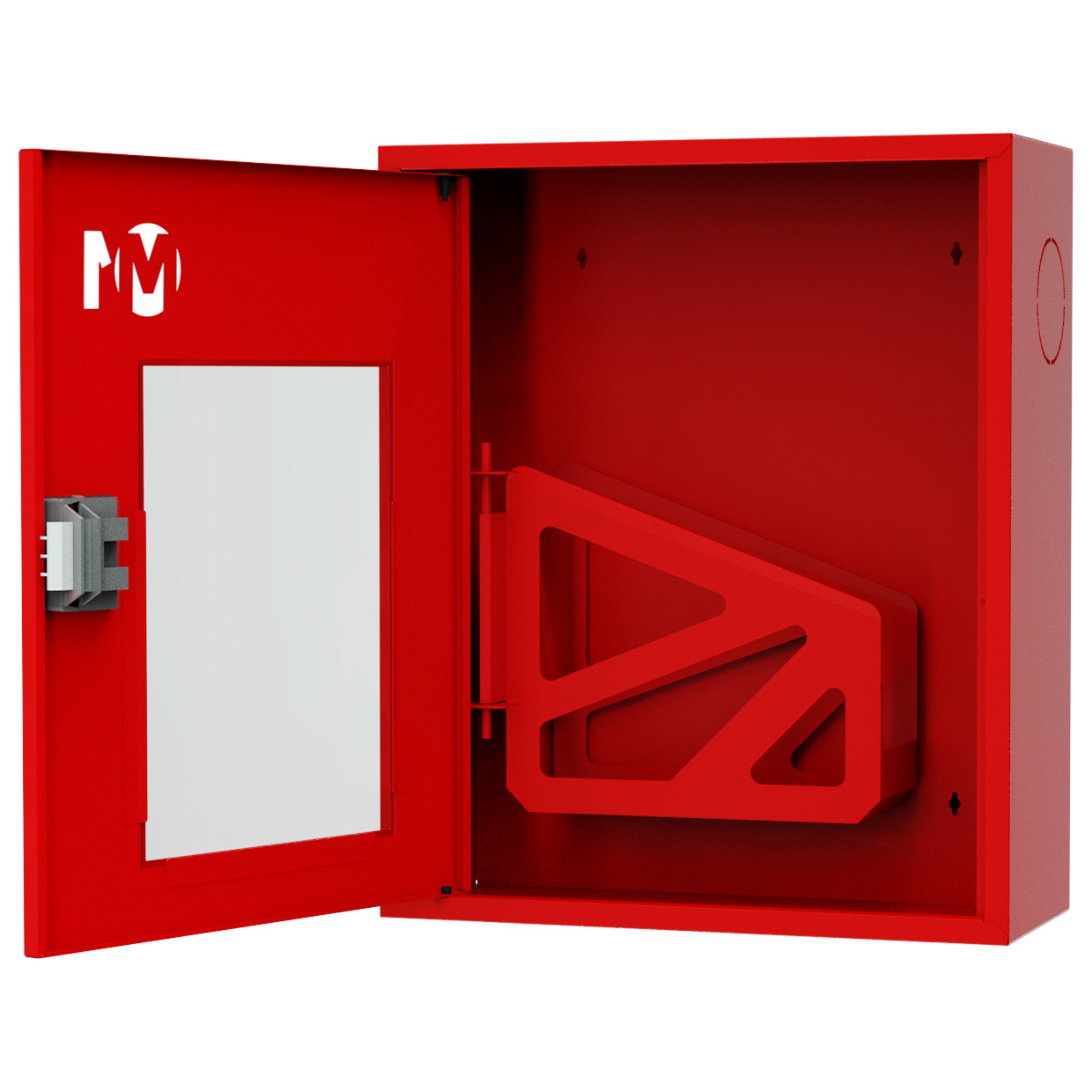 ШП-К-001 "Т" НОК М01 ЕВРО левый шкаф пожарный с евроручкой (навесной, открытый, красный)