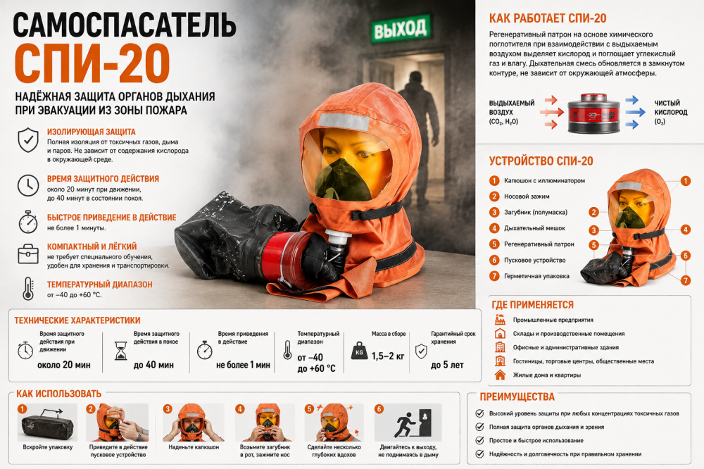 Самоспасатель СПИ-20: надёжная защита органов дыхания при эвакуации из зоны пожара