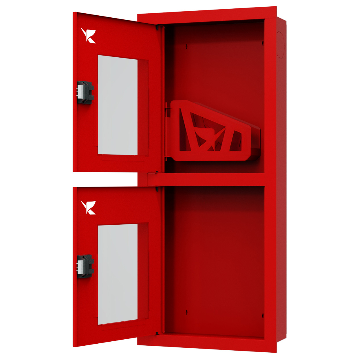 ШП-К-О-Пульс-320 ВОК ЕВРО левый шкаф пожарный с евроручкой (встроенный, открытый, красный)