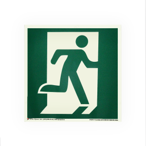 Знак E01-02 Выход здесь (правосторонний) на самоклеящейся фотолюминесцентной плёнке, 150х150 НПО ПУЛЬС