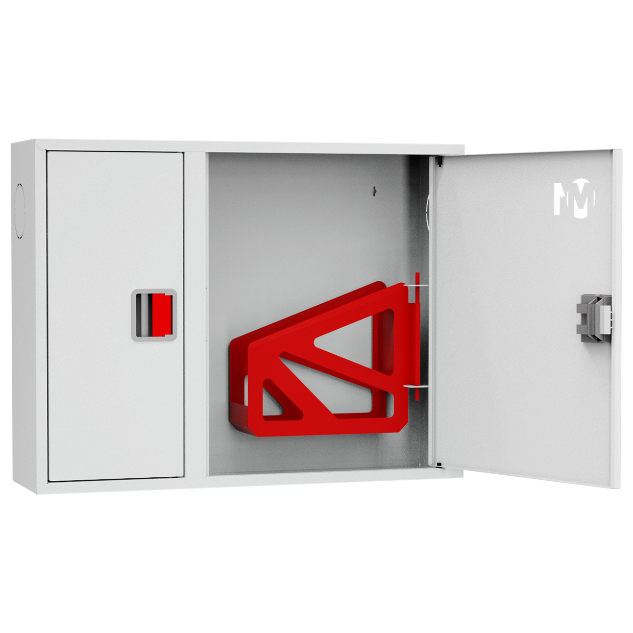 ШП-К-О-002 "Т" НЗБ М01 ЕВРО правый шкаф пожарный с евроручкой (навесной, закрытый, белый)