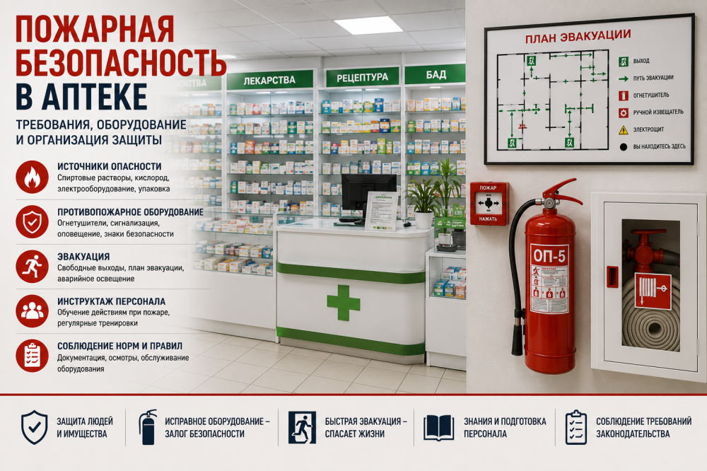 Пожарная безопасность в аптеке: требования, оборудование и организация защиты