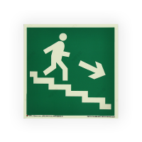 Знак E13 Направление к эвакуационному выходу по лестнице вниз (направо) на фотолюминесцентной пленке, 150х150 НПО ПУЛЬС