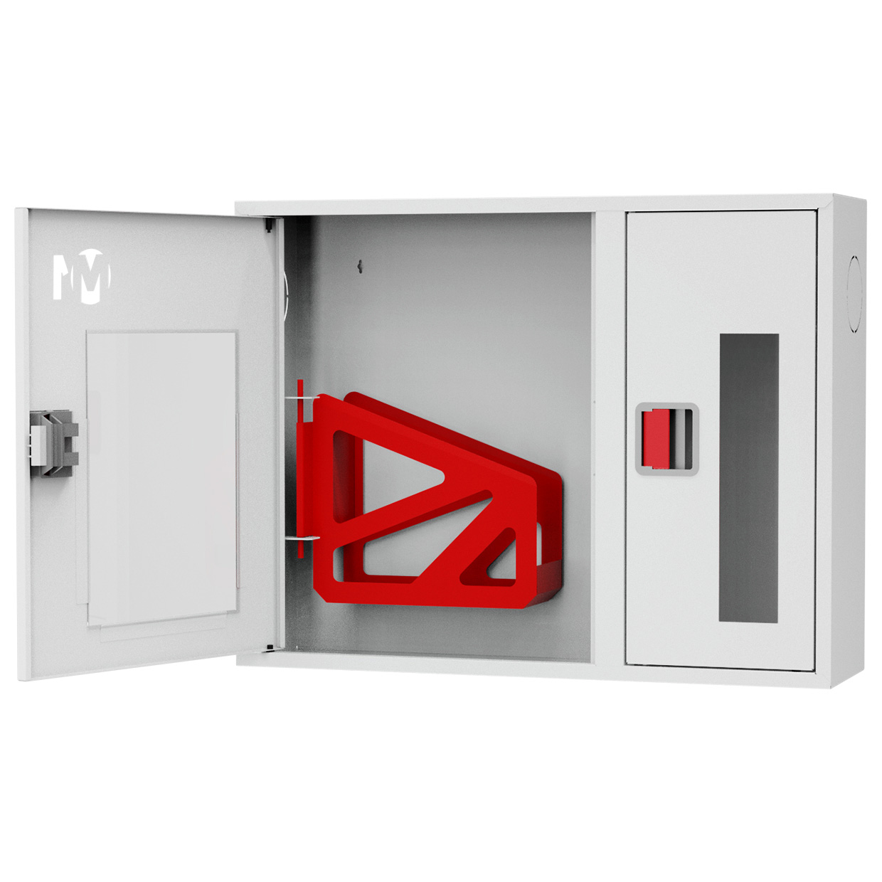 ШП-К-О-002 "Т" НОБ М01 ЕВРО левый шкаф пожарный с евроручкой (навесной, открытый, белый)