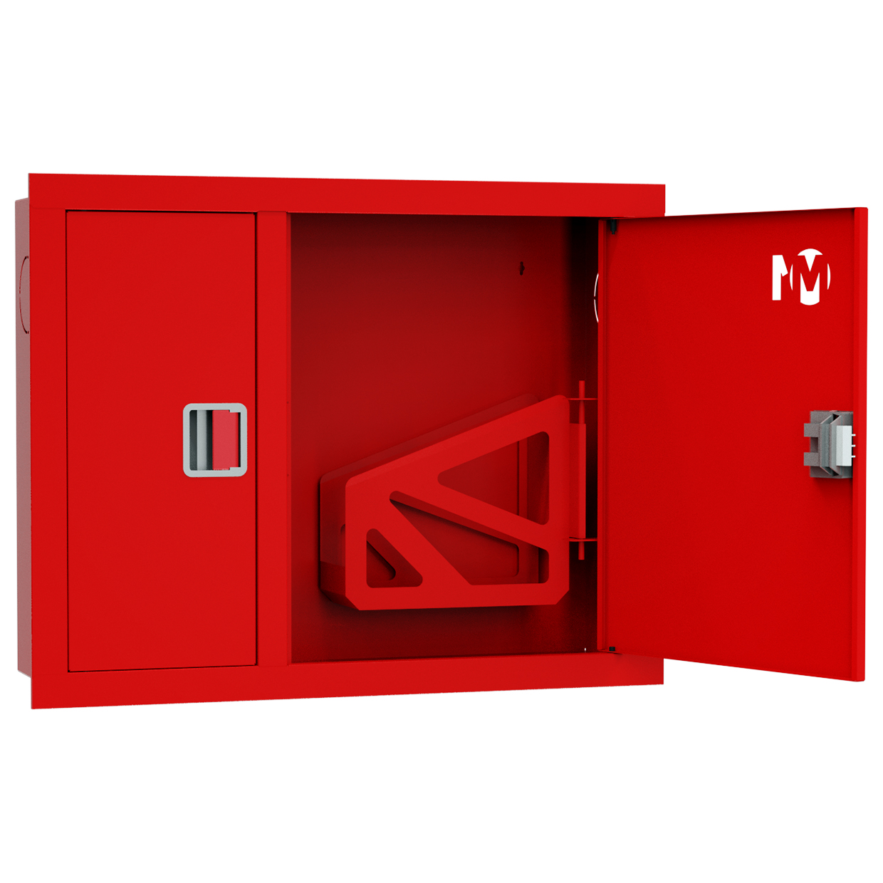 ШП-К-О-002 "Т" ВЗК М01 ЕВРО правый шкаф пожарный с евроручкой (встроенный, закрытый, красный)