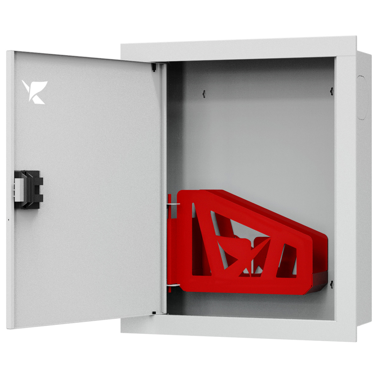 ШП-К-Пульс-310 ВЗБ ЕВРО левый шкаф пожарный с евроручкой (встроенный, закрытый, белый)