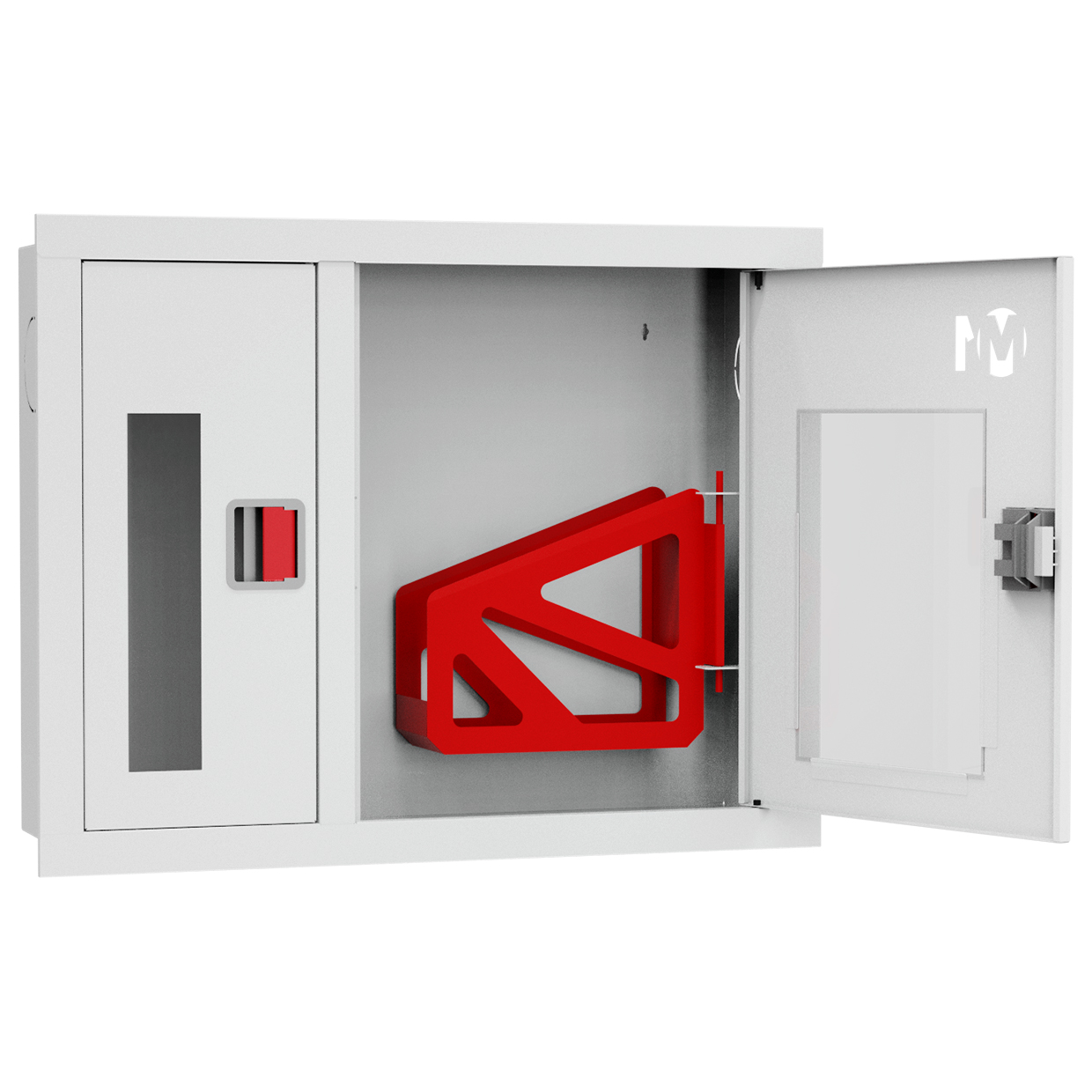 ШП-К-О-002 "Т" ВОБ М01 ЕВРО правый шкаф пожарный с евроручкой (встроенный, открытый, белый)
