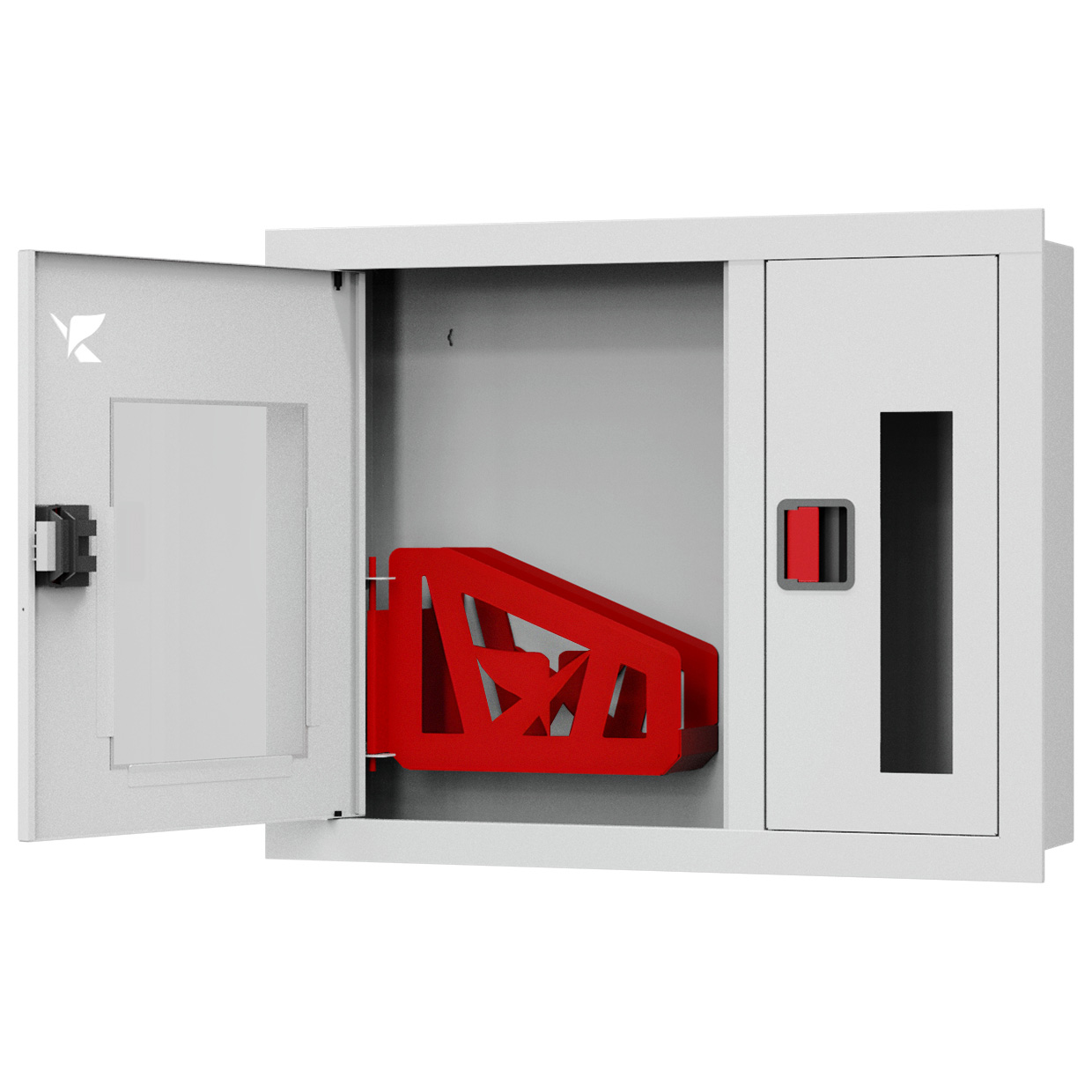 ШП-К-О-Пульс-315 ВОБ ЕВРО левый шкаф пожарный с евроручкой (встроенный, открытый, белый)