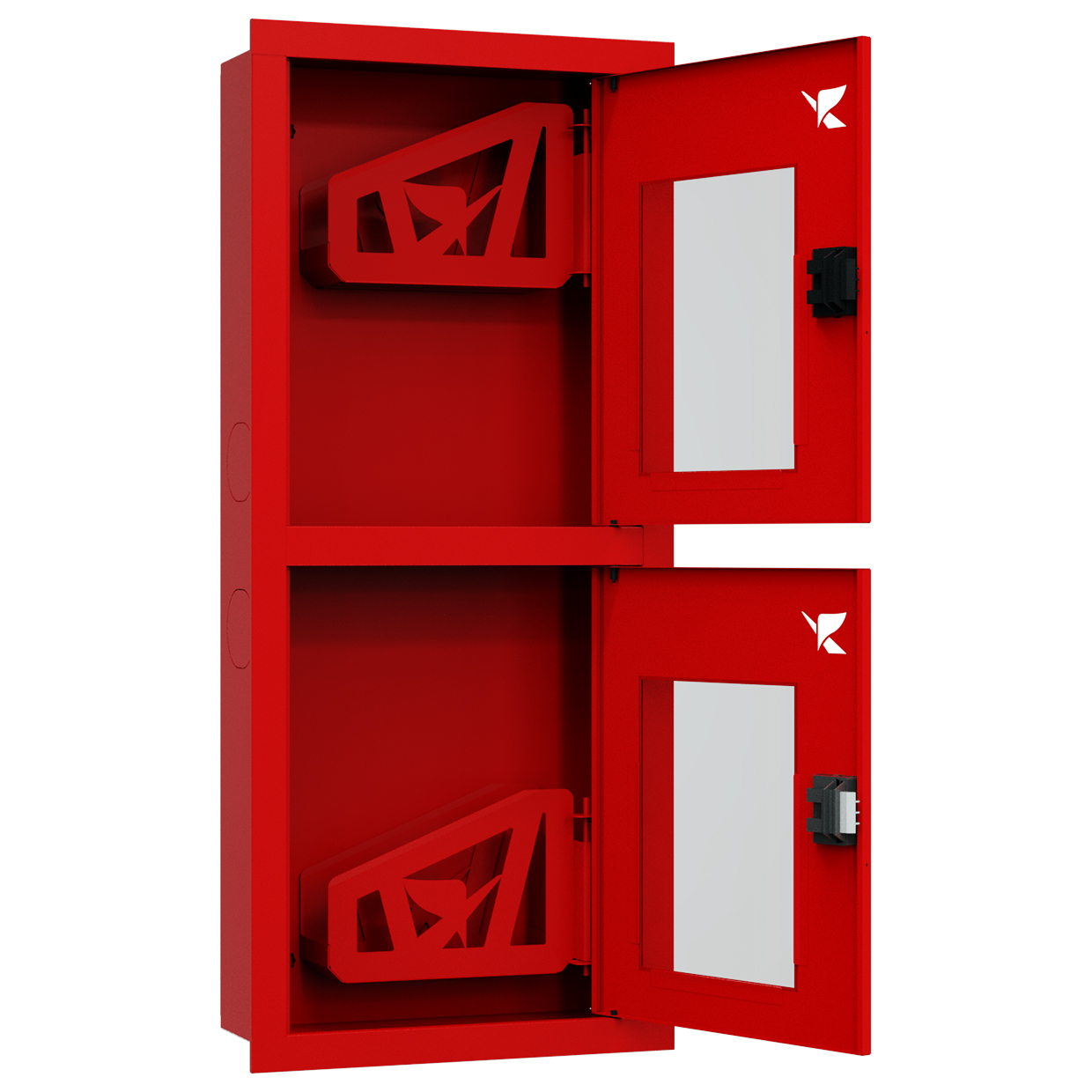 ШП-К-Пульс-320-21 ВОК ЕВРО правый шкаф пожарный с евроручками (встроенный, открытый, красный)