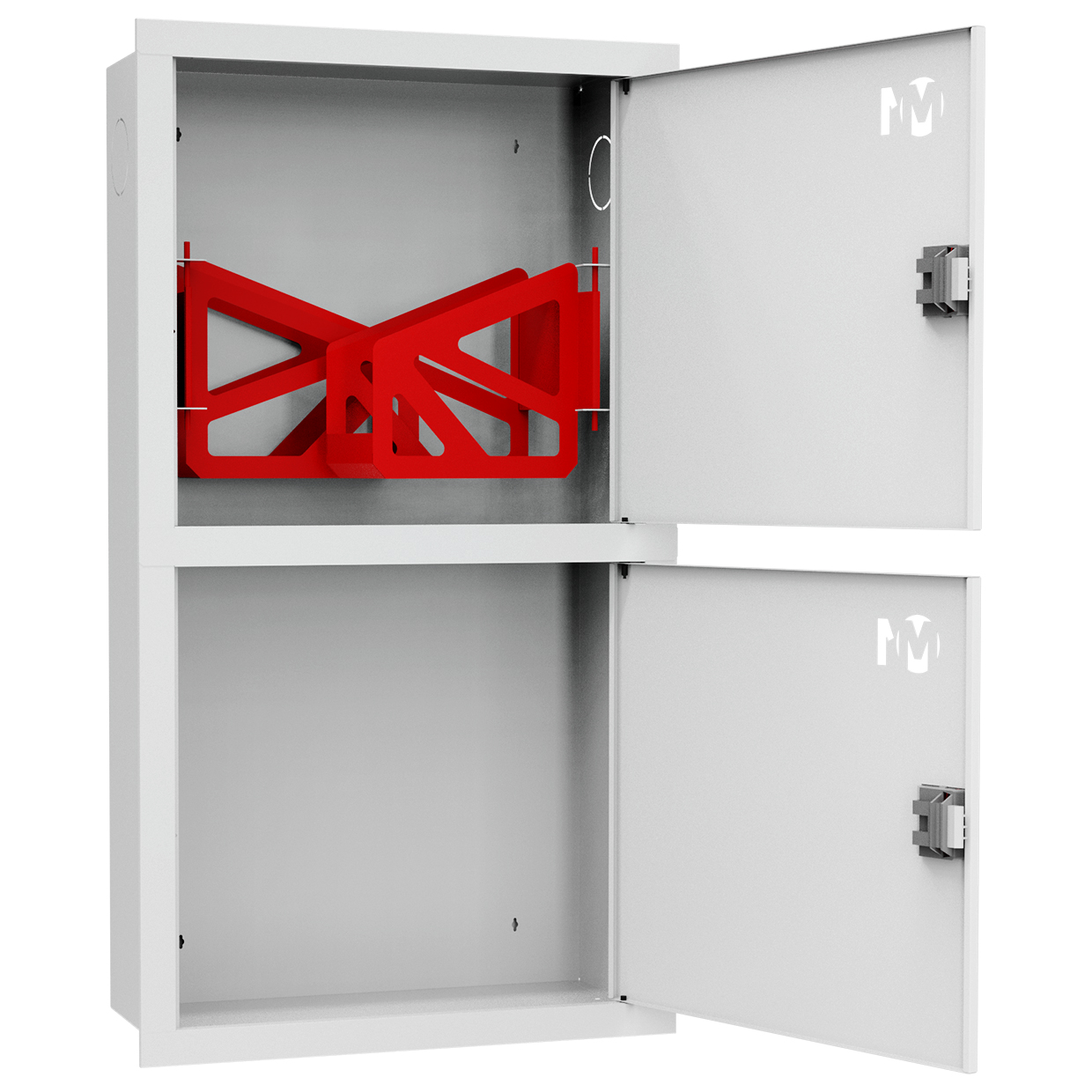 ШП-К-О-003-12 "Т" ВЗБ М01 ЕВРО правый шкаф пожарный с евроручками (встроенный, закрытый, белый)