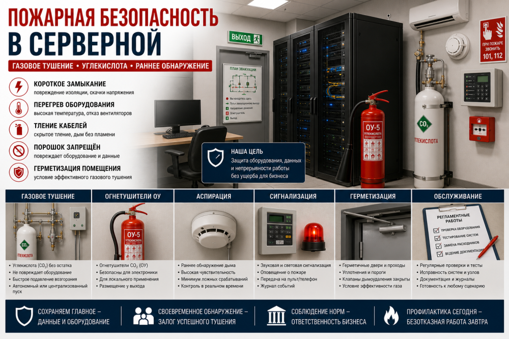 Пожарная безопасность в серверной: требования, оборудование и системы защиты