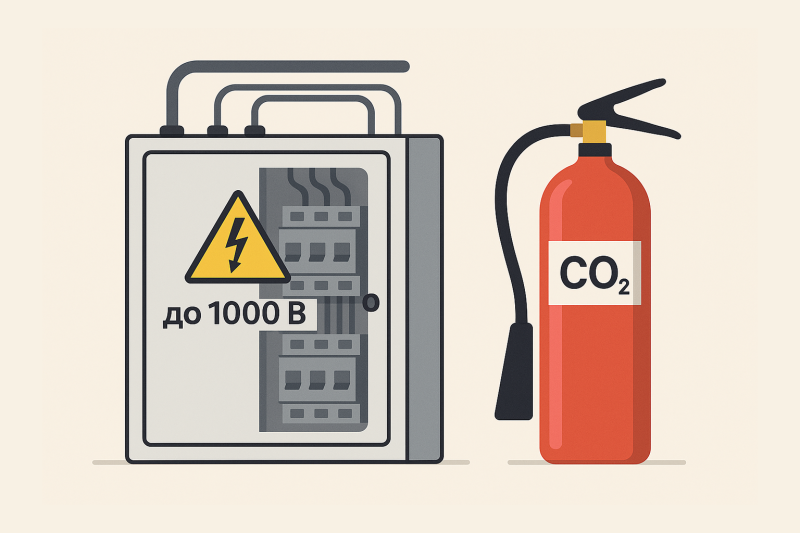 Огнетушители для тушения электроустановок под напряжением до 1000 В