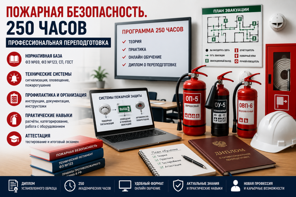 Пожарная безопасность. 250 часов: полный разбор программы профессиональной переподготовки