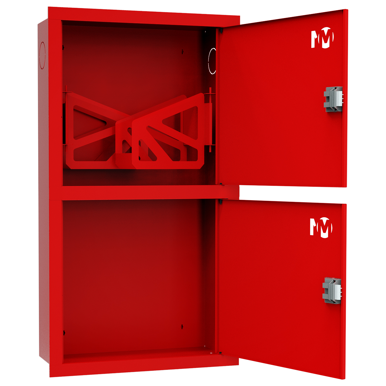 ШП-К-О-003-12 "Т" ВЗК М01 ЕВРО правый шкаф пожарный с евроручками (встроенный, закрытый, красный)