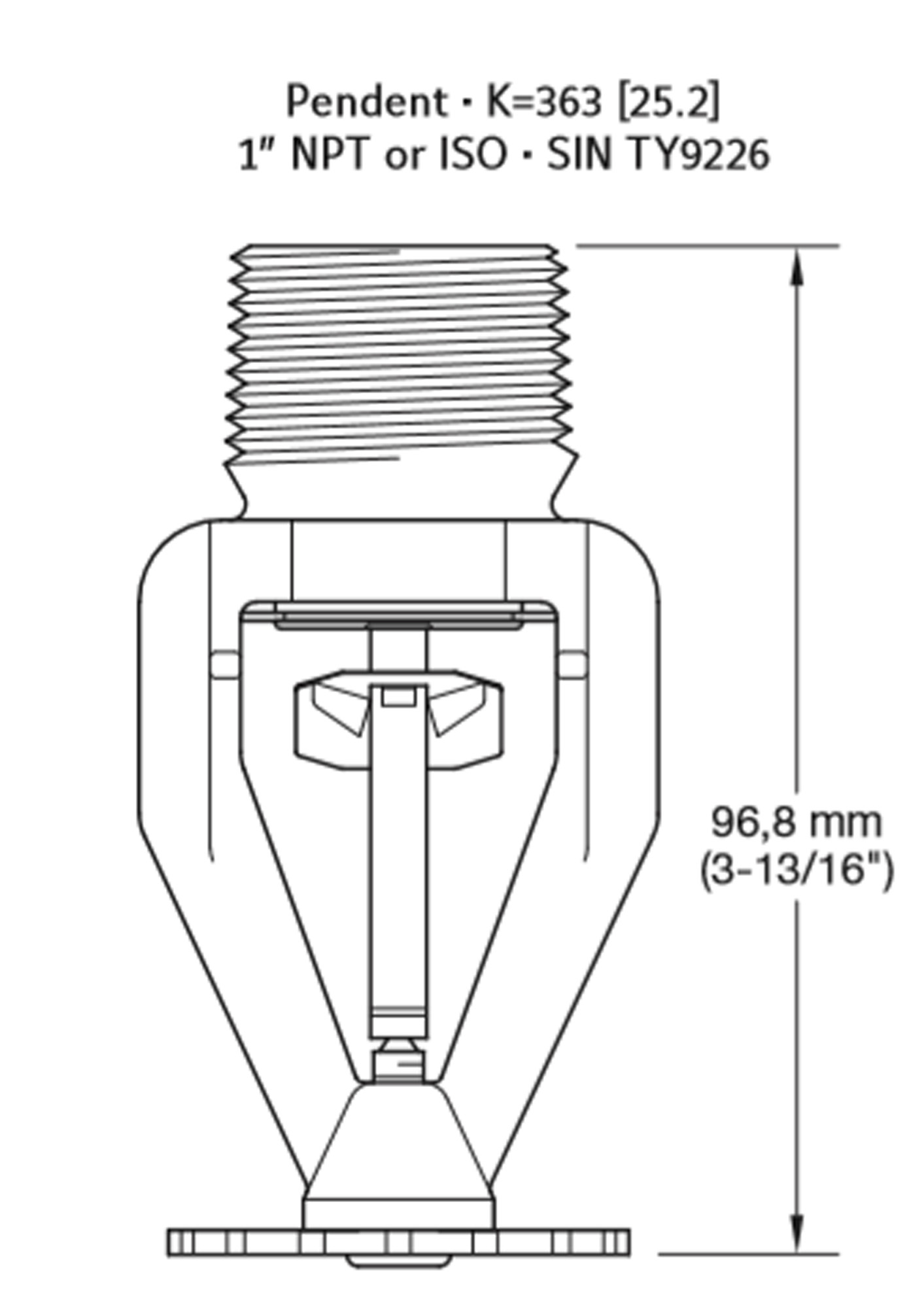 TYCO ESFR-25 К=363 1" 74⁰С латунь спринклер водяной специальный розеткой вниз