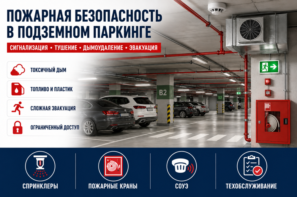 Пожарная безопасность в подземном паркинге: комплексный подход к защите закрытых автостоянок