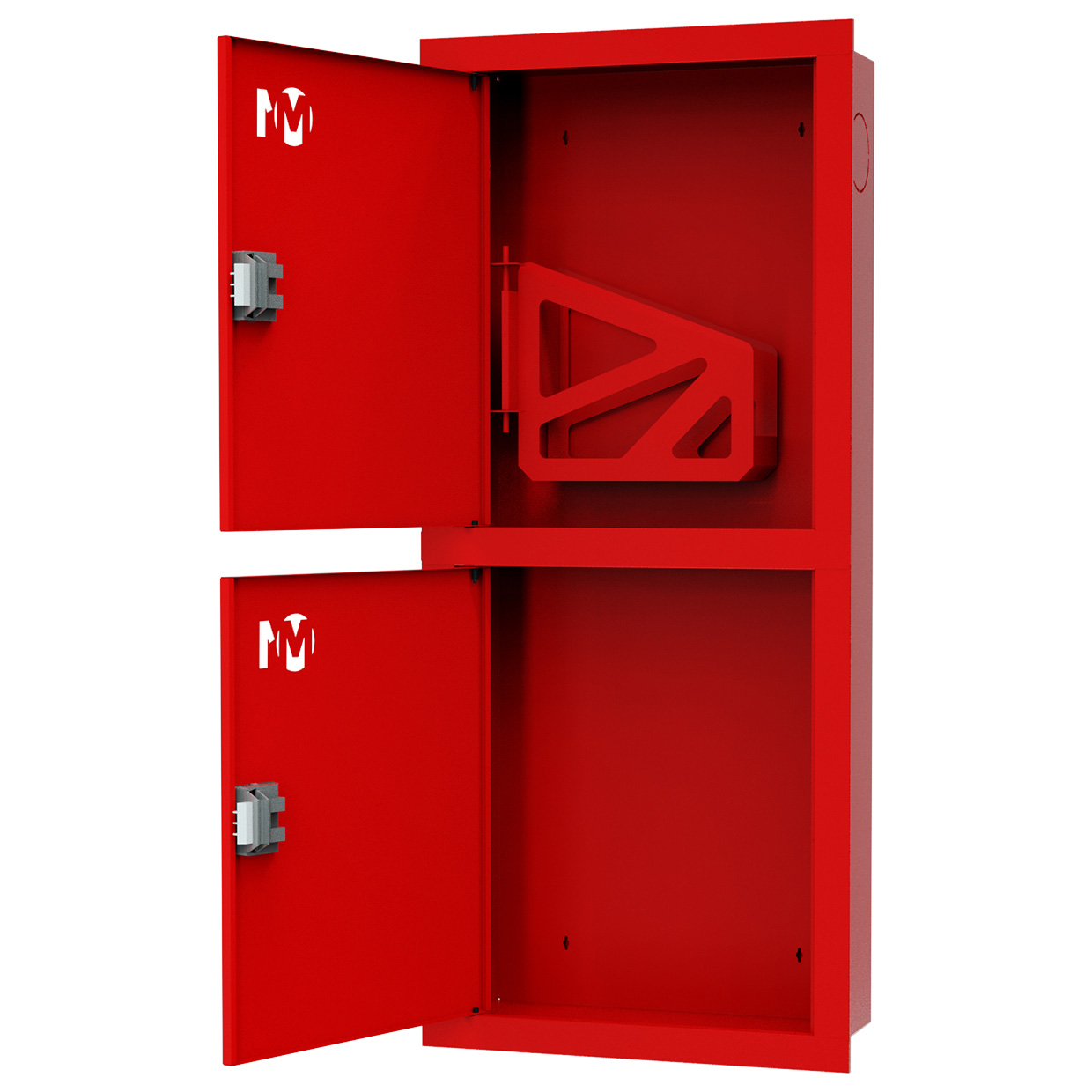 ШП-К-О-003 "Т" ВЗК М01 ЕВРО левый шкаф пожарный с евроручками (встроенный, закрытый, красный)