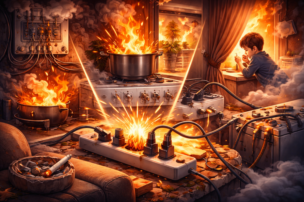 Что относится к наиболее вероятной причине возникновения пожара в квартире