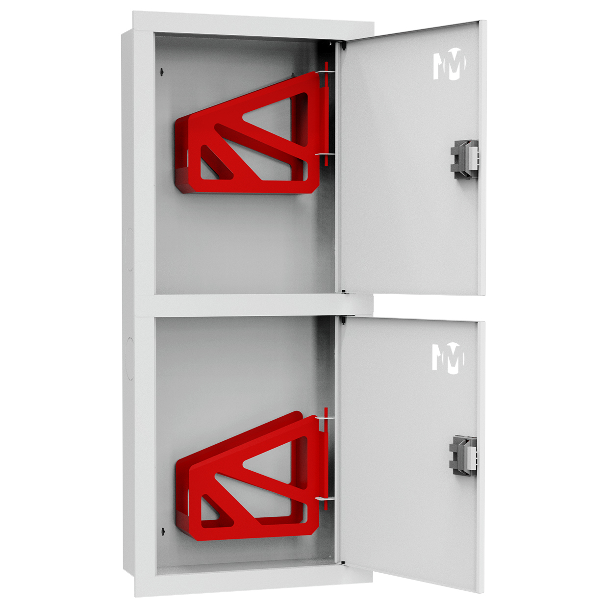 ШП-К-003-21 "Т" ВЗБ М01 ЕВРО правый шкаф пожарный с евроручками (встроенный, закрытый, белый)