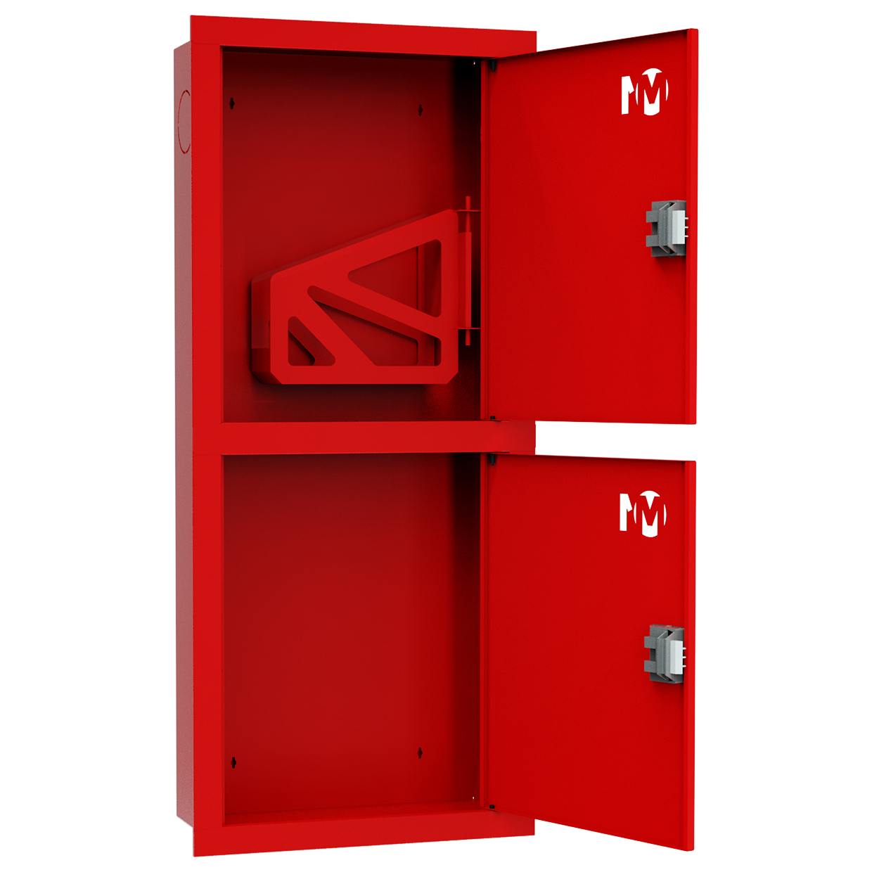 ШП-К-О-003 "Т" ВЗК М01 ЕВРО правый шкаф пожарный с евроручками (встроенный, закрытый, красный)