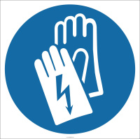 Знак M30 Работать в диэлектрических перчатках на самоклеящейся фотолюминесцентной плёнке, 200х200 НПО ПУЛЬС