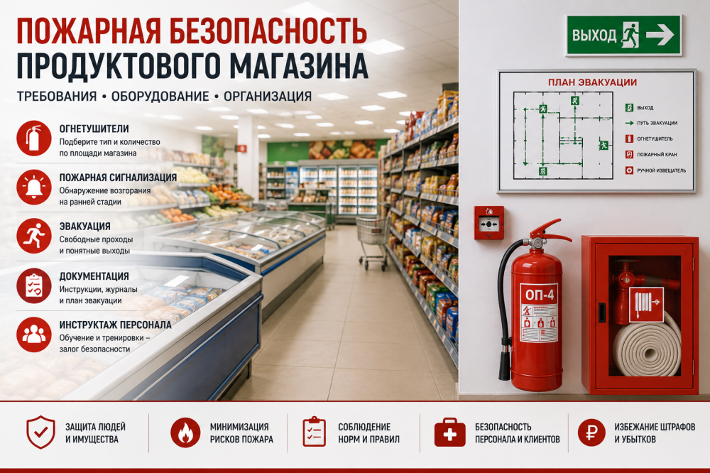 Пожарная безопасность продуктового магазина: требования, оборудование и организация