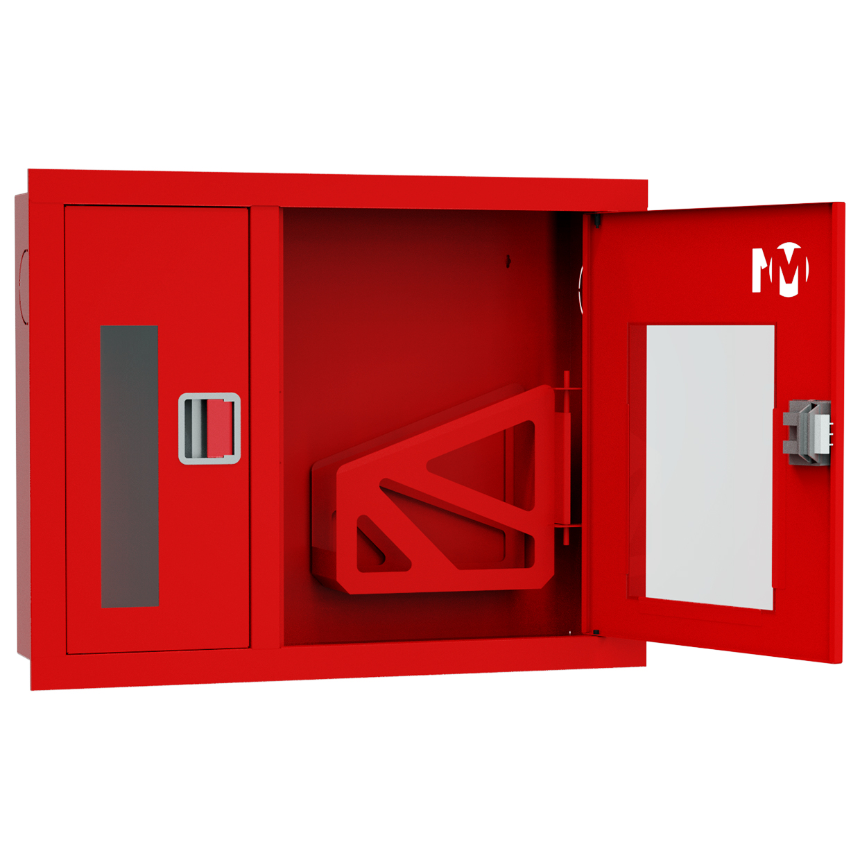 ШП-К-О-002 "Т" ВОК М01 ЕВРО правый шкаф пожарный с евроручкой (встроенный, открытый, красный)