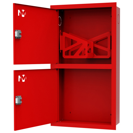 ШП-К-О-003-12 "Т" ВЗК М01 ЕВРО левый шкаф пожарный с евроручками (встроенный, закрытый, красный)